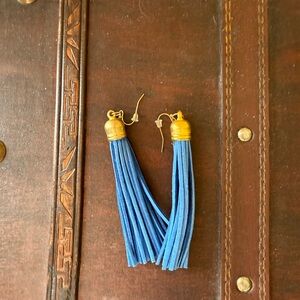 Vibrant Blue Tassel Earrings with Gold Accents